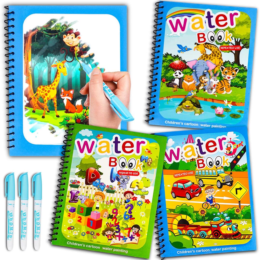 Water Coloring Books for Toddlers, Water Painting Book for Toddlers, Paint with Water Books, Water Doodle Book Toys for 3-5, Toddler Stocking Stuffers & Kids Christmas Gifts (3 Pack)