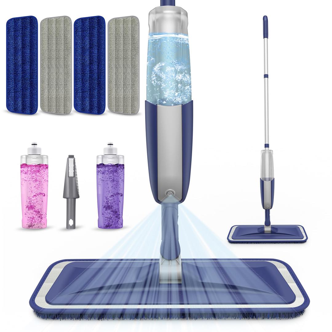 Wet Dust Mops for Hardwood Floor Cleaning - MEXERRIS Microfiber Spray Mops with 4X Reusable Washable Pads 2X Bottles Wood Floor Mops with Spray Home Commercial Use for Hardwood Laminate Tiles Floors