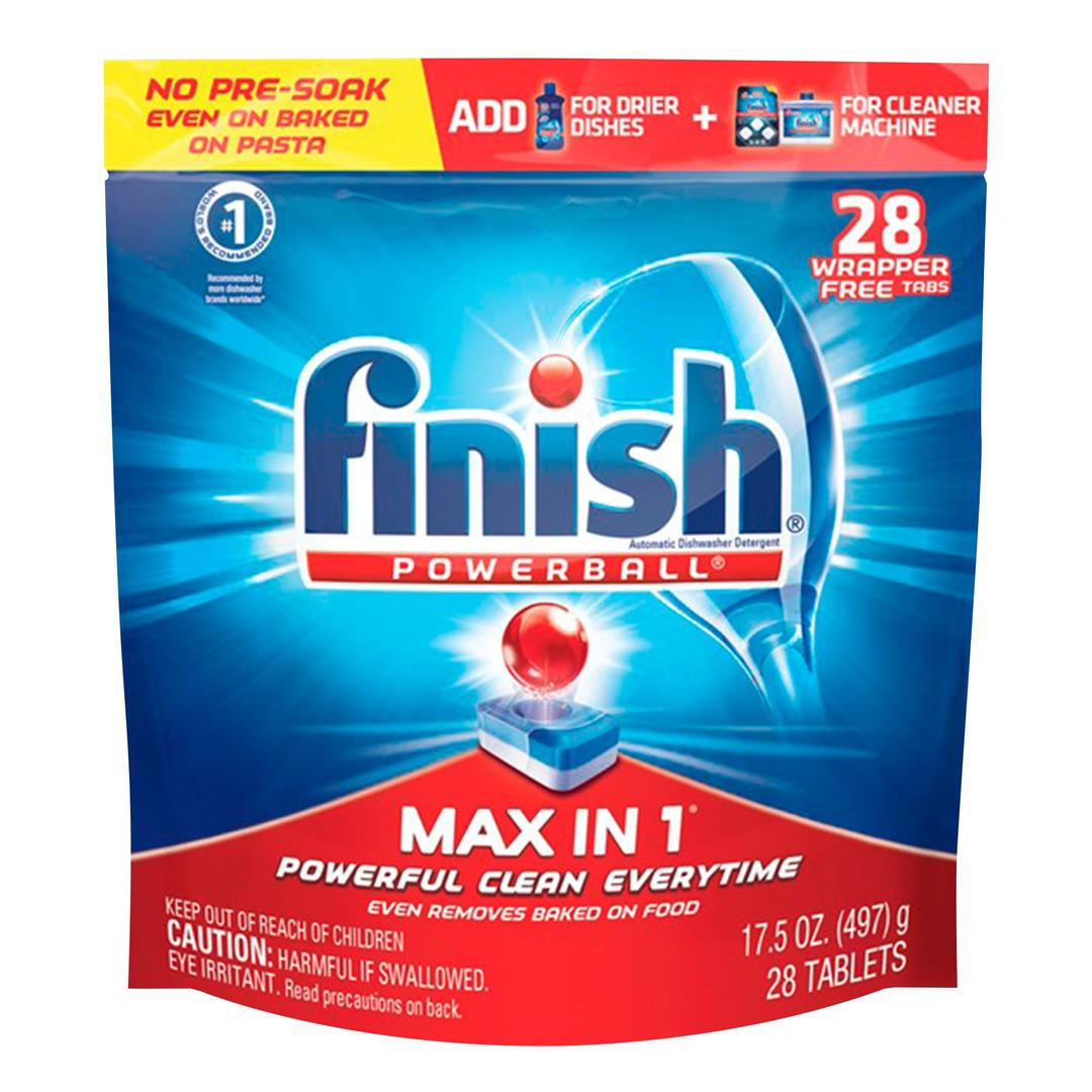 FinishMax in 1 Powerball, Wrapper Free Dishwasher Detergent Tablets, 28 Count