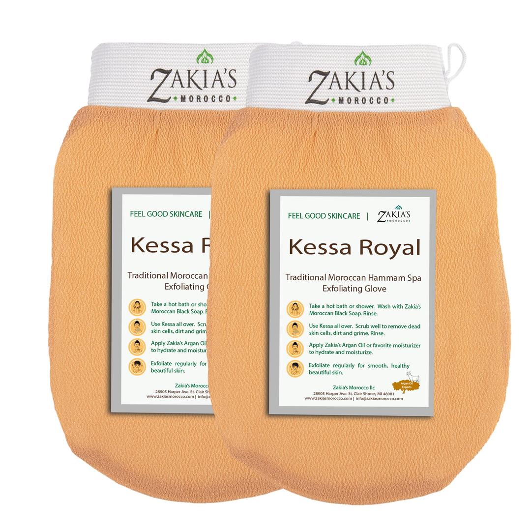 Original Kessa Exfoliating Glove -Value Pack (2pcs) -Beige - Microdermabrasion At Home Exfoliating Mitts, Removes unwanted dead skin, dirt and grime and Keratosis Pilaris. Great for spray tan removal