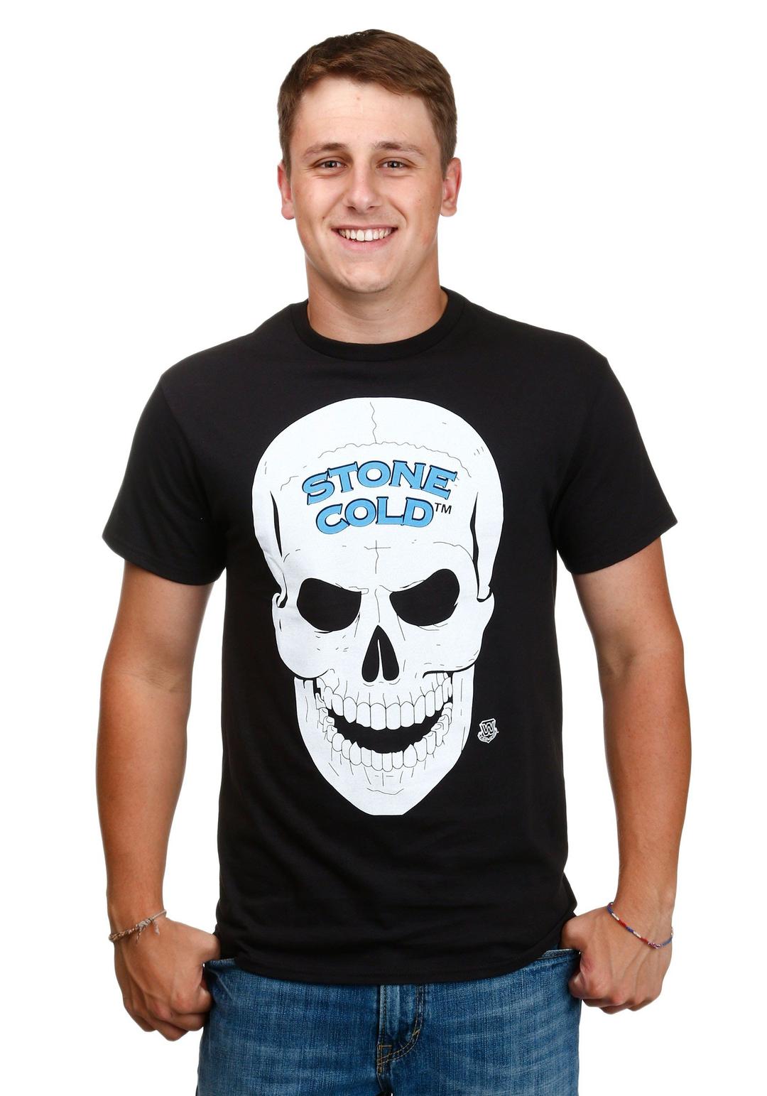 WWE Men's Legends Stone Cold Steve Austin 3 16 and Skull Licensed T-Shirt, Black, Medium