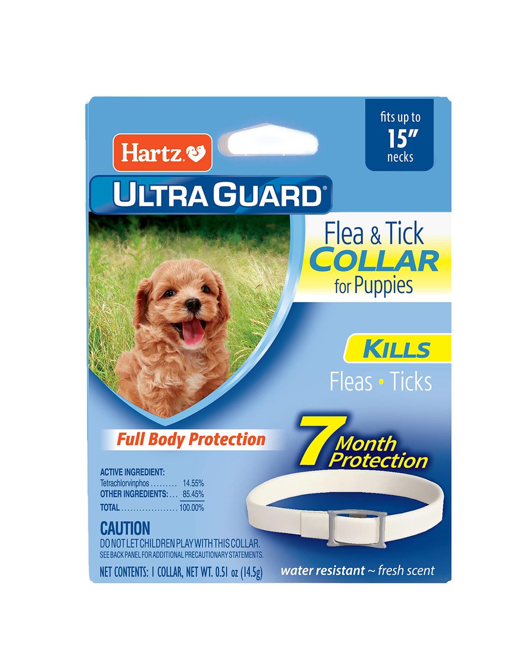 HartzUltraGuard Flea & Tick Collar for Dogs and Puppies, 7 Month Flea and Tick Protection and Prevention Per Collar, White, Up to 15 Inch Neck