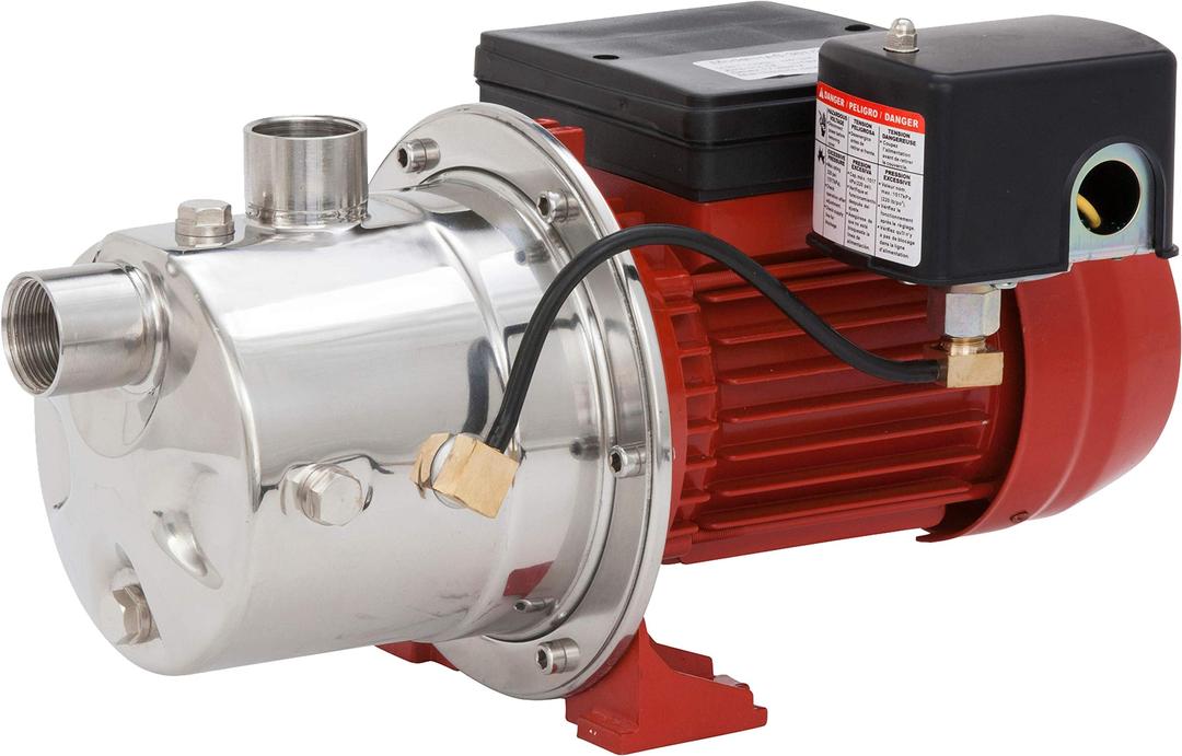 Red Lion RJS-75SS 115/230 Volt, 3/4 HP, 12.8 GPM Stainless Steel Shallow Well Jet Pump, Red, 97080702