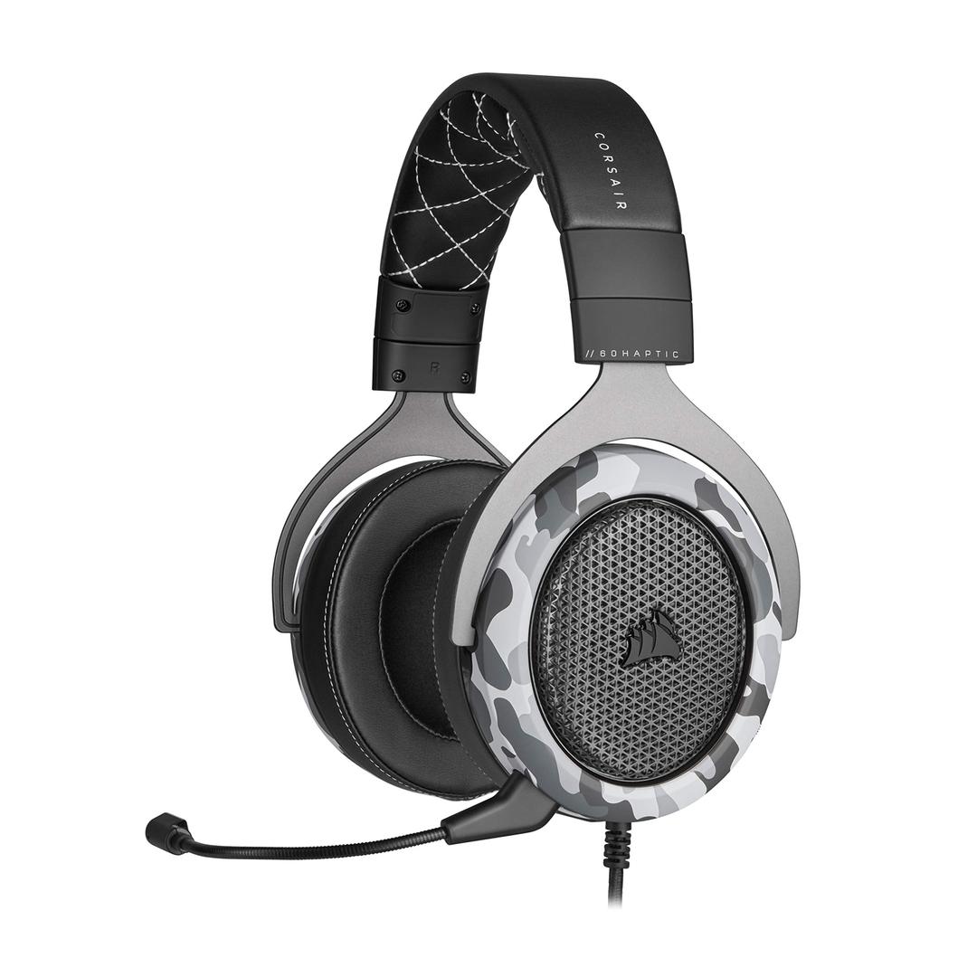 Corsair Hs60 Haptic Stereo Gaming Headset With Haptic Bass, Memory Foam Earcups, Removable Microphone, Windows Sonic Compatible, Discord-Certified For Pc - Arctic Camo