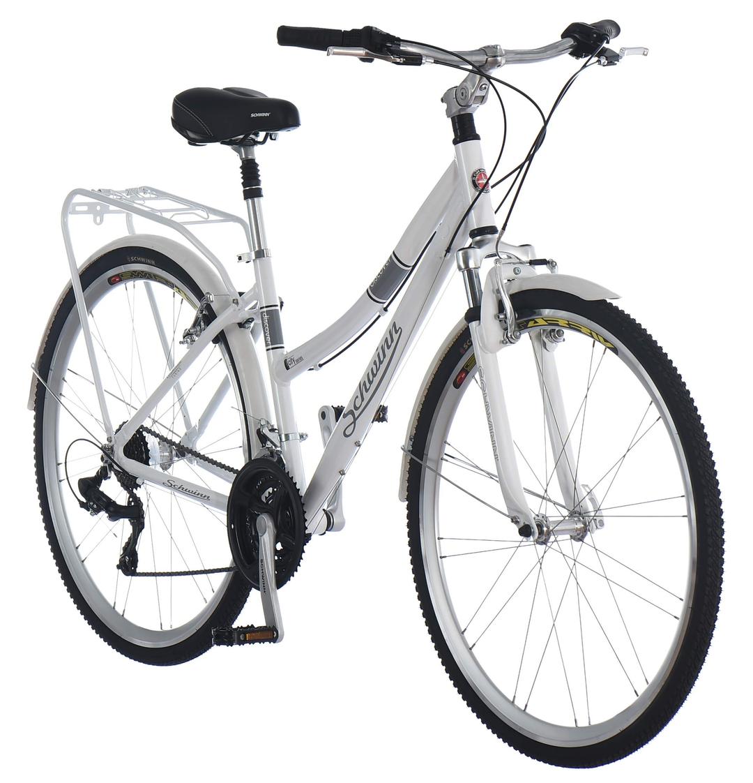 SchwinnDiscover Adult Hybrid Bike for Men and Women, 700c Wheels, 21-Speeds, Step-Through or Step-Over Frame, Front and Rear Fenders, Rear Cargo Rack