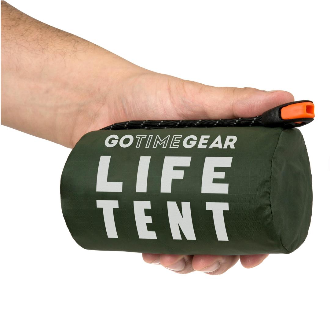 Go Time GearSurvival Life Tent • 2 Person Mylar Emergency Shelter Tube Tent + Paracord • All-Weather Protection for Camping, Hiking, & Survival Kits • Includes Emergency Whistle