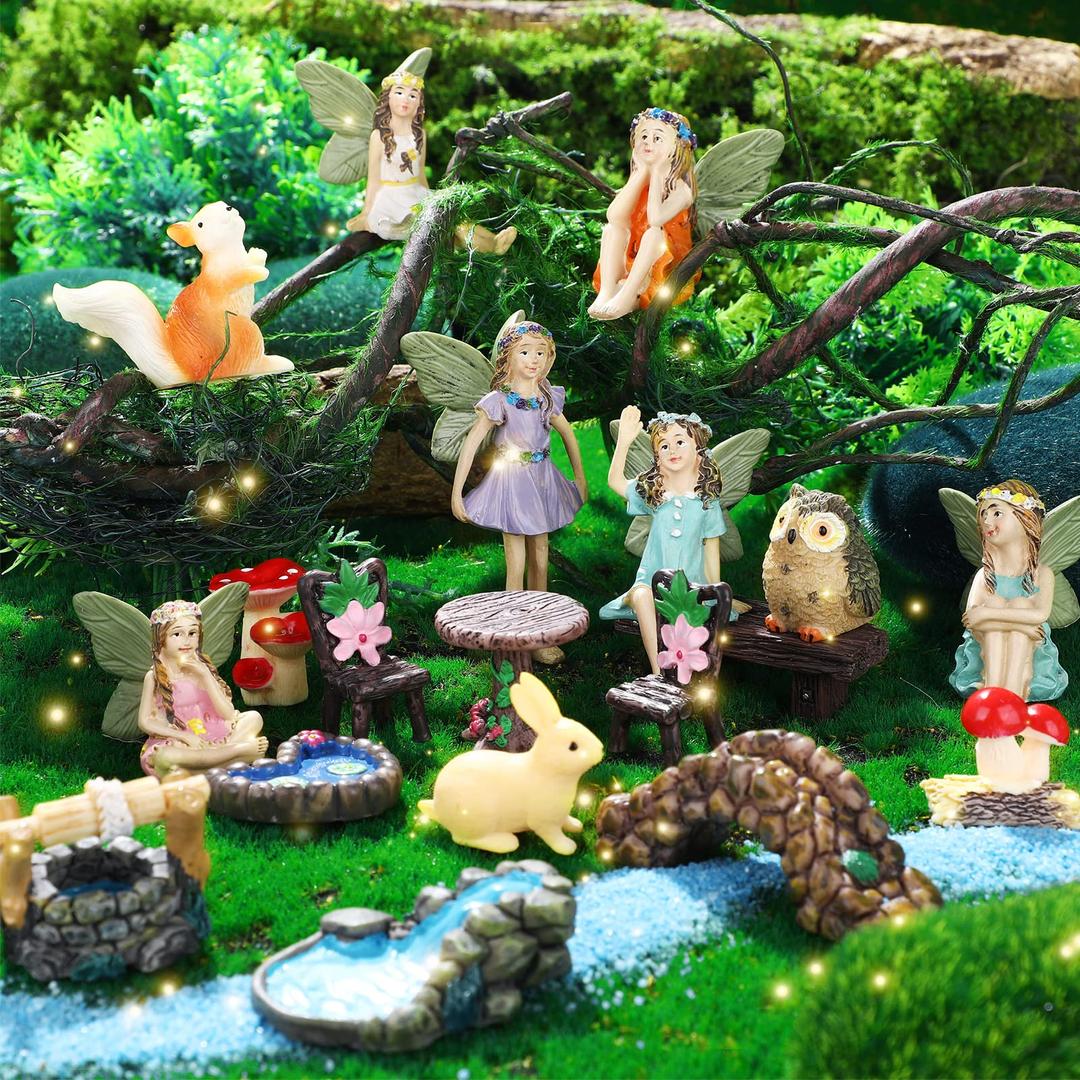 Roowest19 Pcs Garden Accessories Garden Fairies Kit Miniatures Garden Animals Cute Tiny Mushroom Mini Pond Bridge Figurine Miniature Figurines Micro Landscape Ornaments for Home Garden