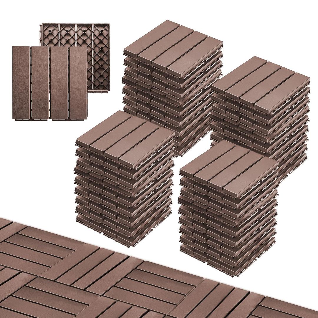 Plastic Interlocking Deck Tiles Outdoor,36 Pcs,12"x12" Patio Tiles Waterproof Outdoor Interlocking All Weather,Deck Tiles for Balcony, Backyard, Indoor and Outdoor use, Coffee