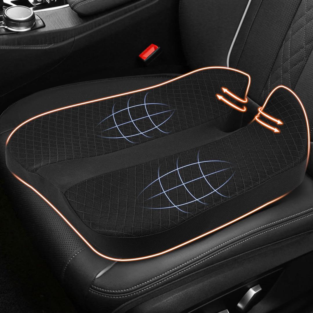 MYFAMIREA Car Coccyx Seat Cushion Longer Office Chair Cushion, Memory Foam Tailbone Heightening Wedge Booste, Fit Hip Shape Lower Back Pain Relief, 3D U-Shape Cushion for Car Seat Driver (Black)