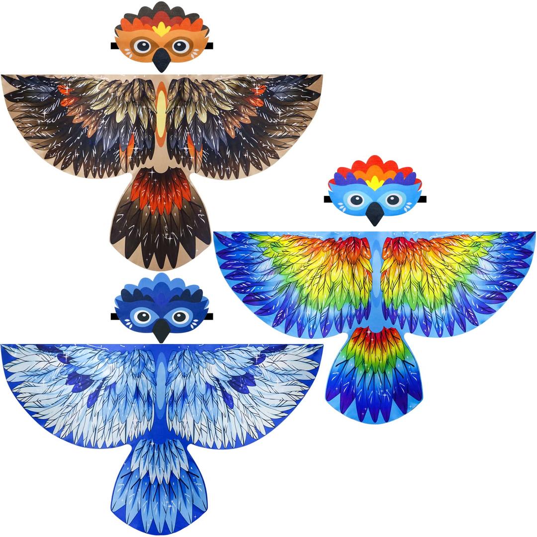 IROLEHOMEBird-Wings-Costume for Kids Parrot-Eagle-Costume as Toddler Dress-Up Cape as Boys Girls Jungle Party Toys, 3 Pack