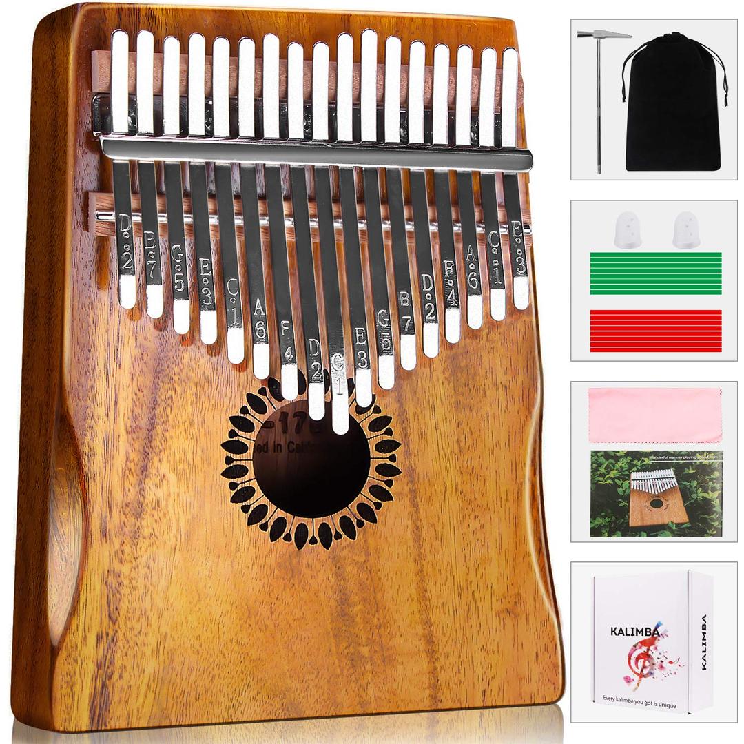 Kalimba Thumb Piano 17 Keys, Portable Mbira Finger Piano Gifts for Kids and Adults Beginners Wood