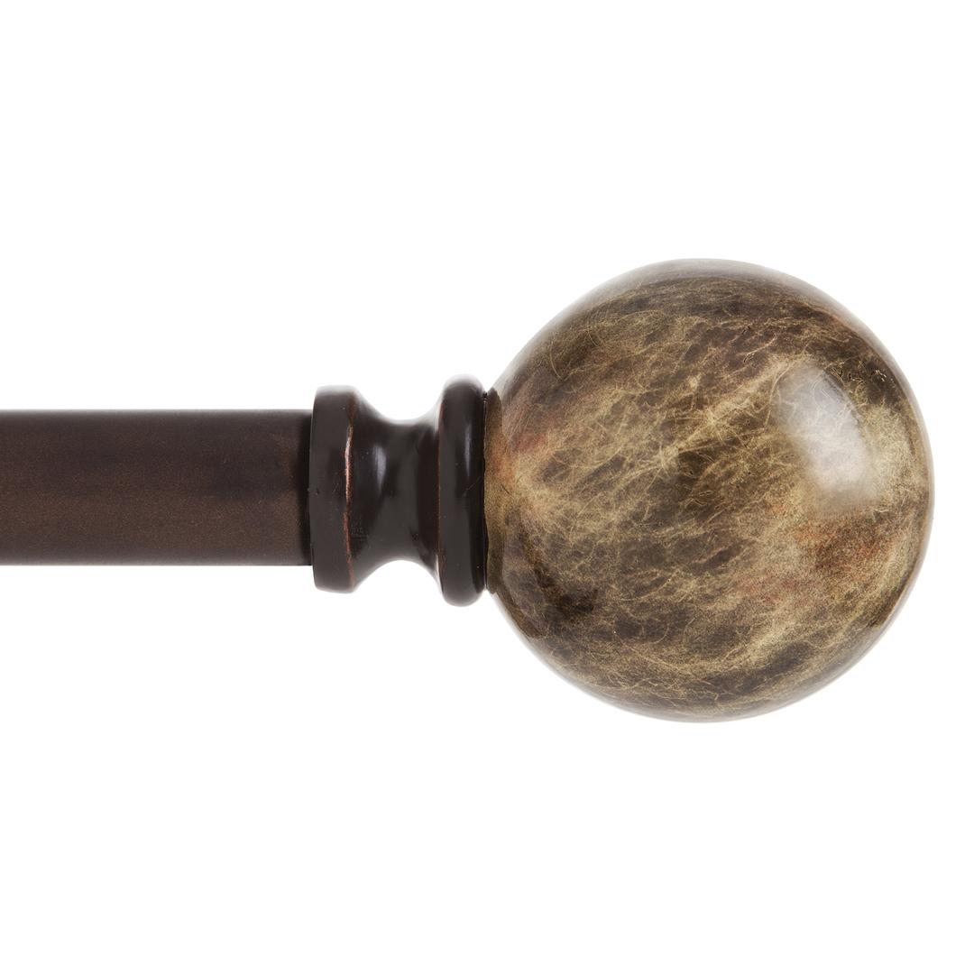 Kenney KN80437 Marble Ball End Standard Decorative Window Curtain Rod, 66-120" Adjustable Length, Brown Finish, 3/4" Diameter Steel Tube