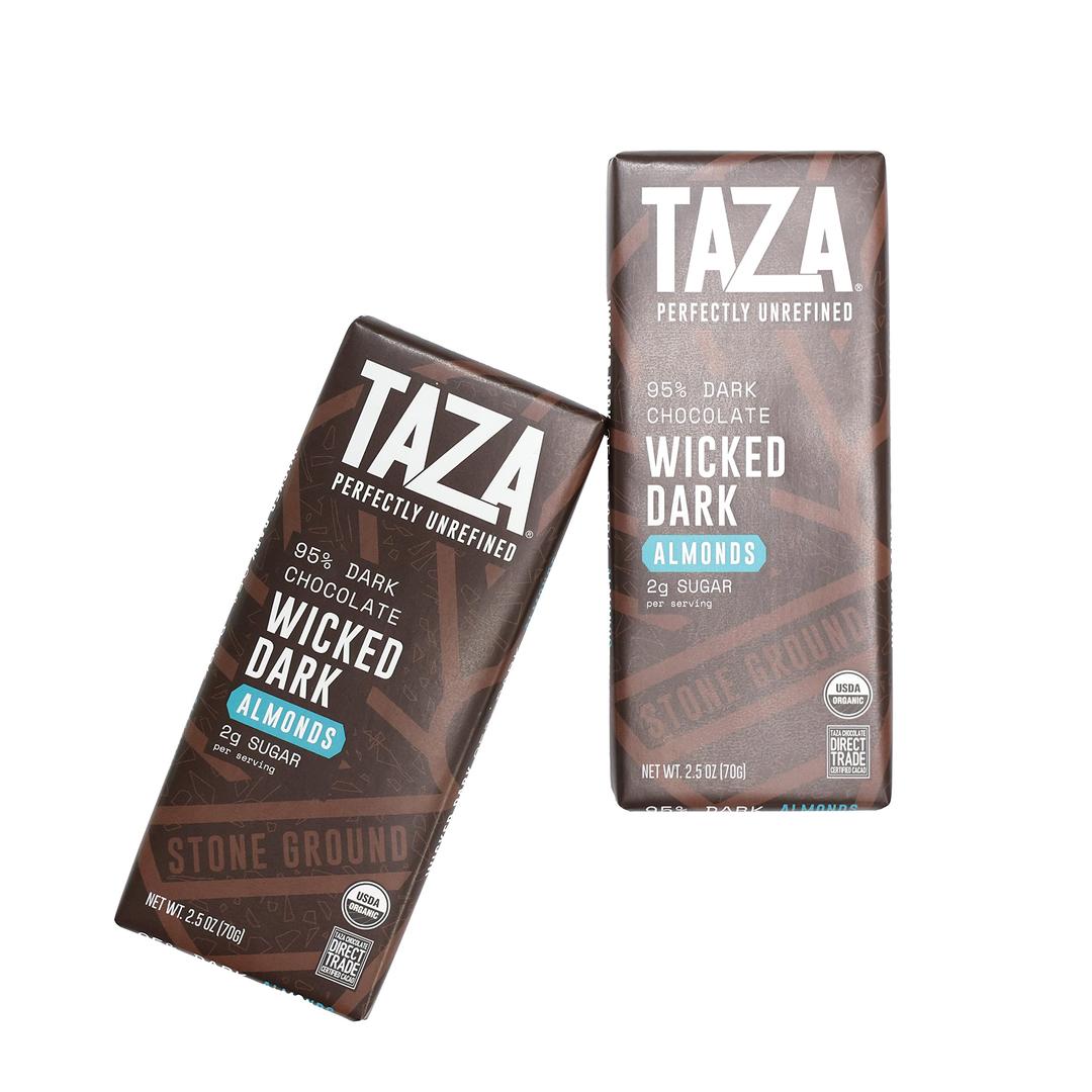 TAZA CHOCOLATE | 95% Wicked Dark Chocolate Bar with Almonds | 70G | Pack of 2 | Stone Ground Chocolate Bar | Organic, Vegan, Gluten-Free