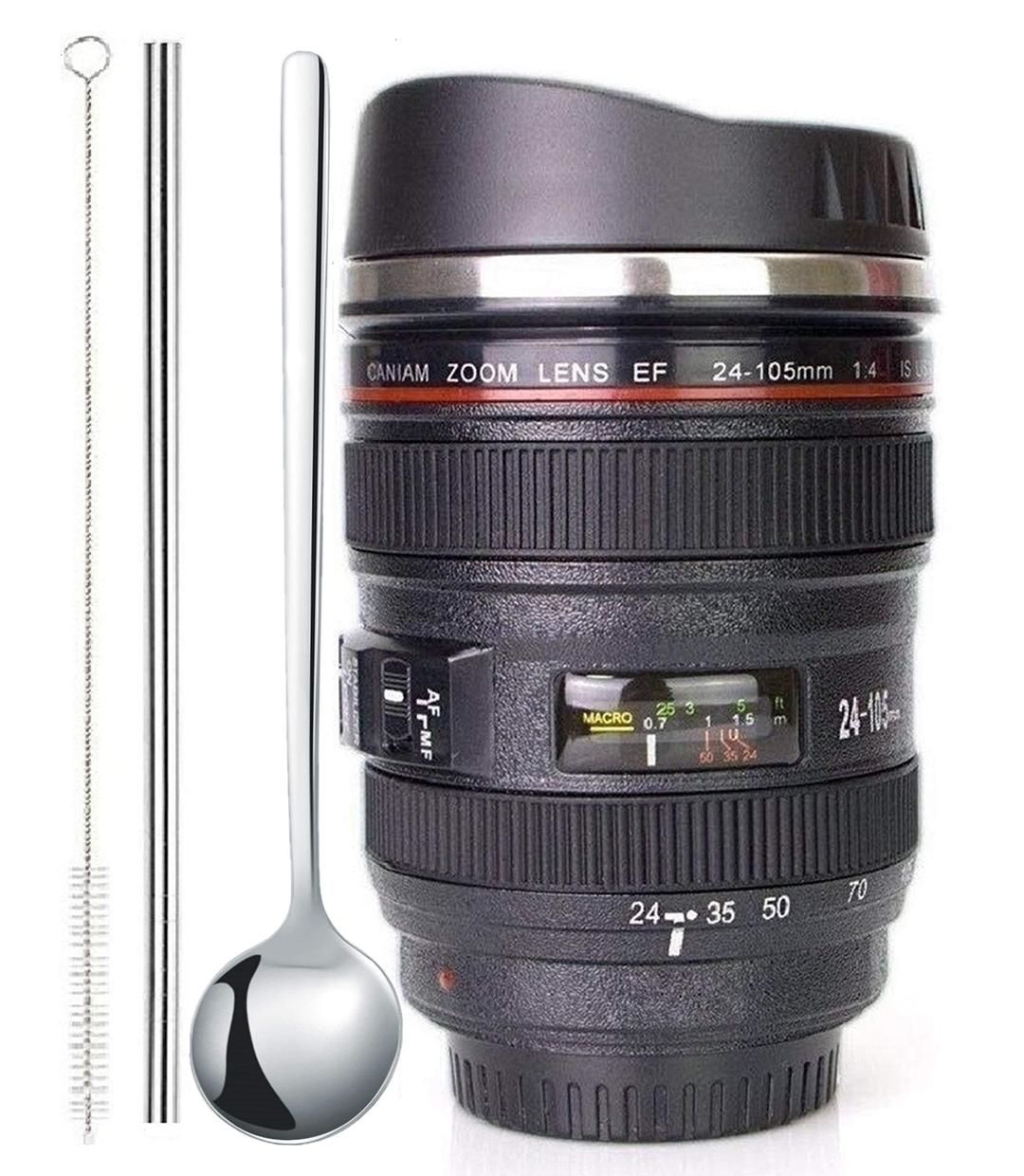 Camera Lens Coffee Mugs,Stainless Steel Camera Lens Cups,Unique Gift Idea for Photographers,Novelty Coffee Mugs for Home Supplies,Men,Women