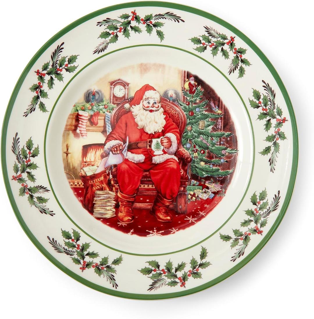 SpodeChristmas Tree Collector's Plate, 10.5-Inch Porcelain Dinner & Appetizer Plate, Holiday-Themed Serving Plate, Microwave & Dishwasher Safe, Festive Collectible Seasonal Dining Plate