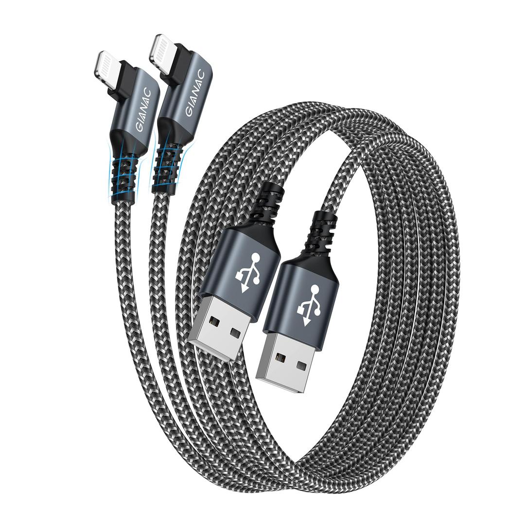 GIANACiPhone Charger Cable 2M 2Pack, Lightning Cable Right Angle Fast iPhone Charging Cable Nylon Braided iPhone Charger for iPhone 14 13 12 11 Pro Max XR XS X 8 7 6s Plus 5s iPad and More