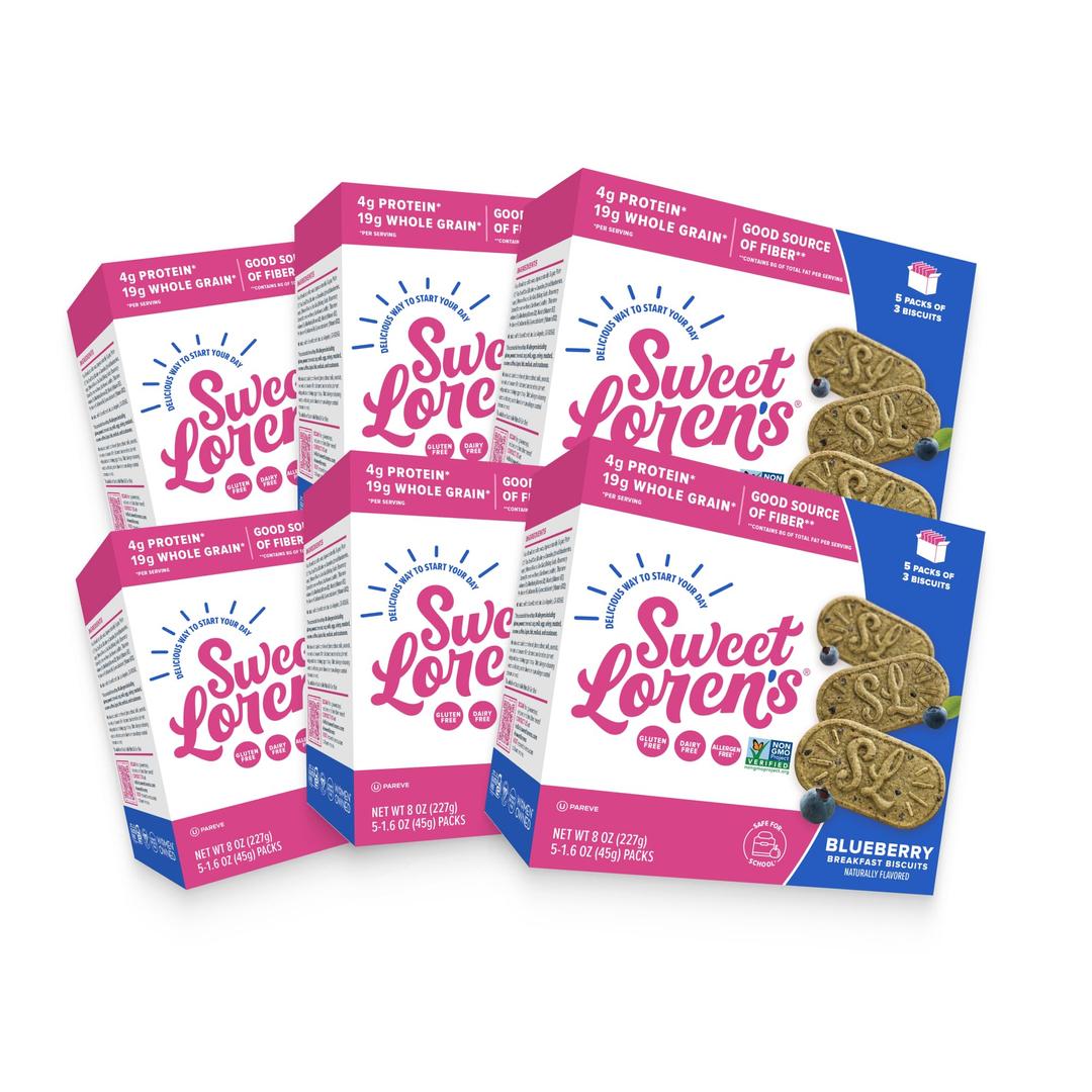 Sweet Loren's Vegan Breakfast Biscuits | Blueberry | 4g Protein, 19g Whole Grains | Plant Based, Gluten Free, Dairy Free, Nut Free Snacks | 6 Pack (30 Total Biscuits, 1.6 ounce each)