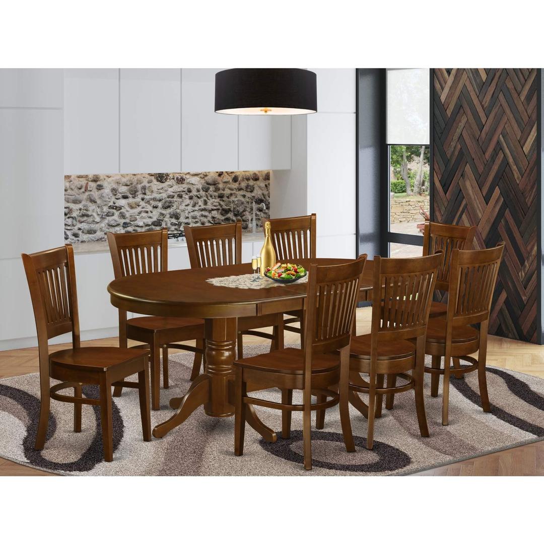 East West Furniture VANC9-ESP-W 9 Piece Modern Dining Table Set Includes an Oval Wooden Table with Butterfly Leaf and 8 Dining Chairs, 40x76 Inch, Espresso