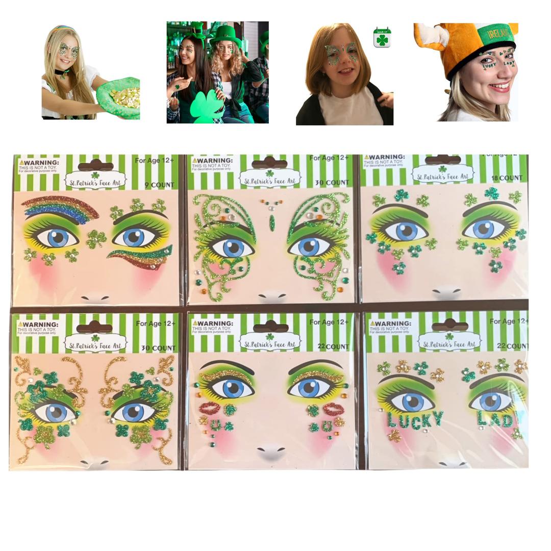 St Patricks Day Accessories Costume Temporary Glitter Face Art Crystal Stickers Temporary Tattoo Tattoo Stencil Kit 130 Pieces Ages 12 and Up