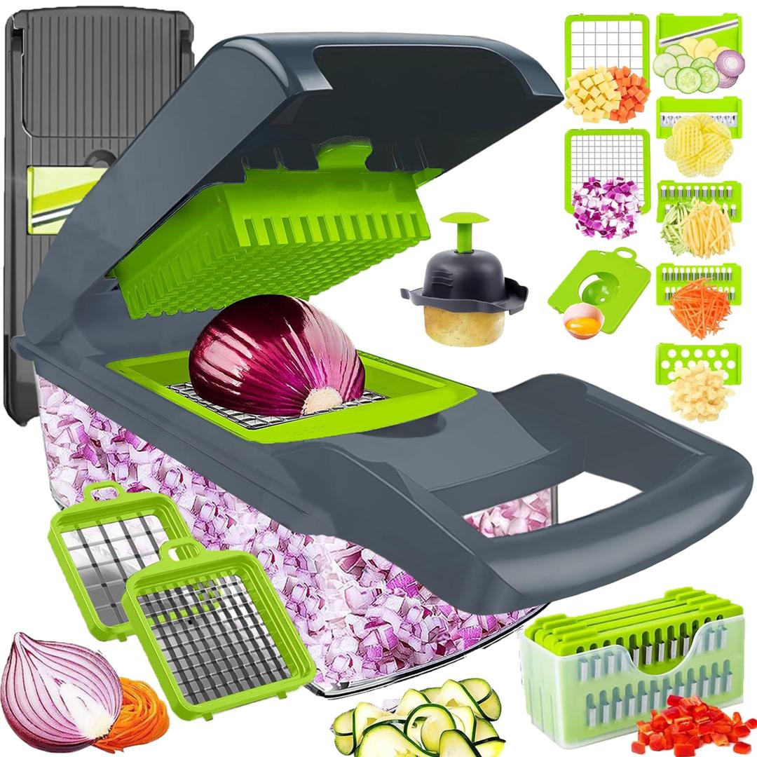 Pro-Series 16-in-1 Vegetable Chopper, Dewpeton Mandoline Slicer, Veggie Chopper, Food Chopper with Container, Vegetable Cutter Chopper & Spiralizer for Onion Salad (Home Essential Gadget & Kitchen)