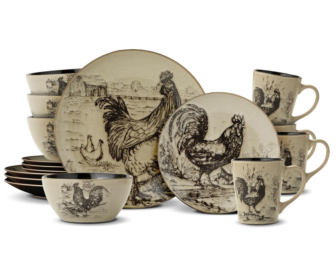 PfaltzgraffHomespun Rooster 16-Piece Dinnerware Set, Service for 4 Brown