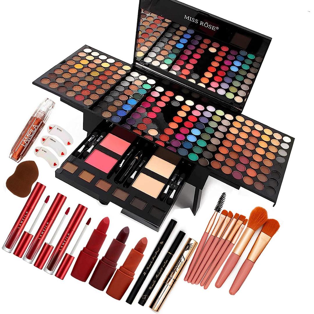 UNIFULL 190 Colors Makeup Pallet,Professional Makeup Kit for Women Full Kit,All in One Makeup Sets for Women&Beginner,include Eyeshadow,Lipstick,Compact Powder,Eyeliner,Concealer(004-Black)