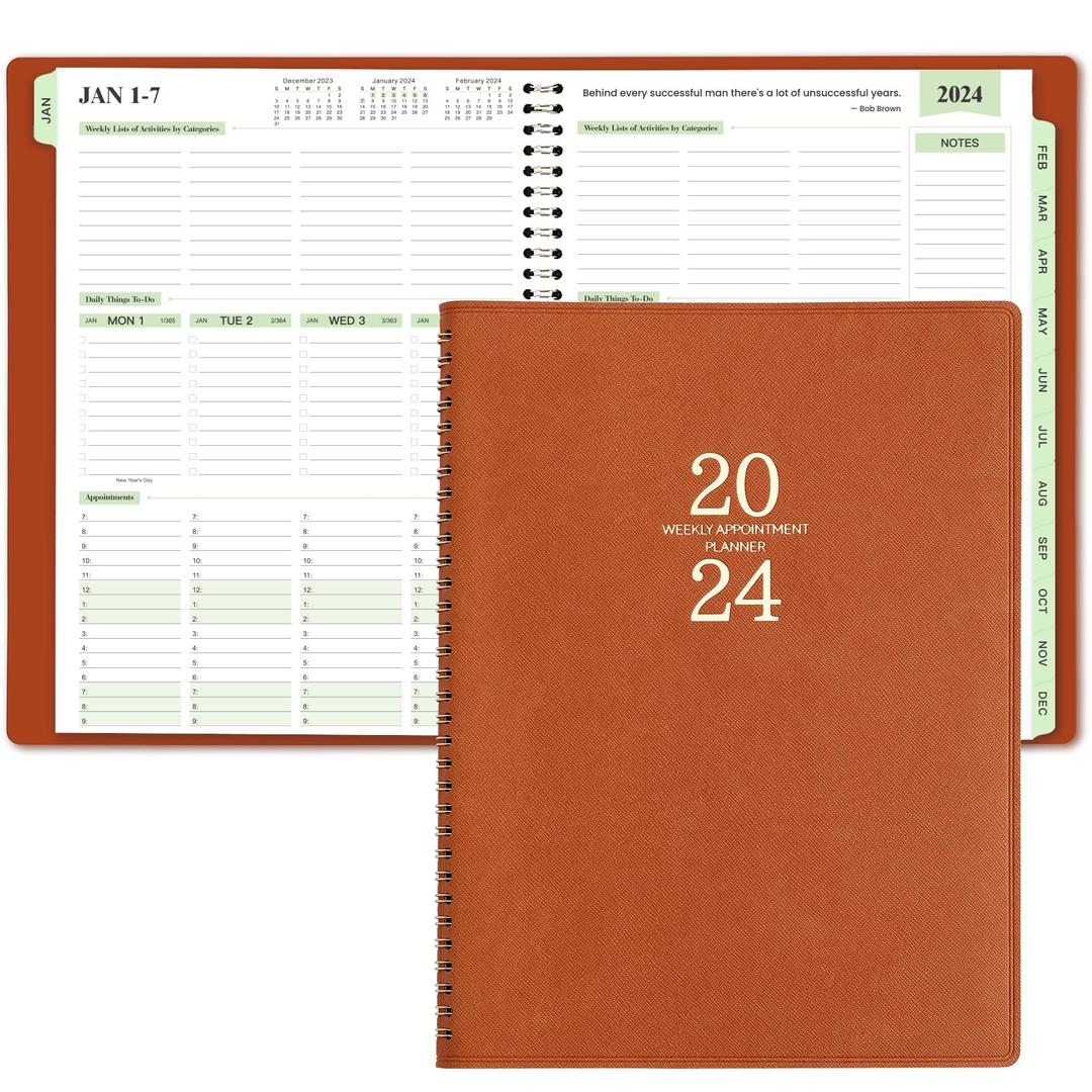 2024 Planner - 3-Tier Down Planner Weekly and Monthly NotePad, 2024 Appointment Planner from Jan 2024 - Dec 2024, Daily Planner 2024 with Tabs, 60 Minutes Intervals, Faux Soft Leather, 8.5'' x 11''