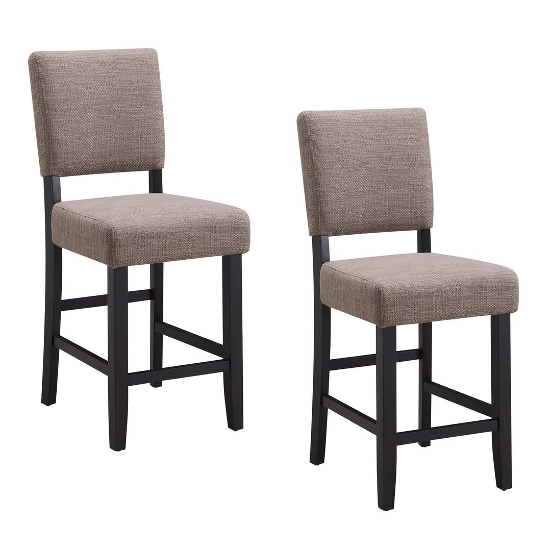 Leick Home 10086-BLKGL Upholstered Back Counter Height Stool with Wood Base, Set of 2, for Kitchen Counters and Islands, Black and Gray Woven Fabric