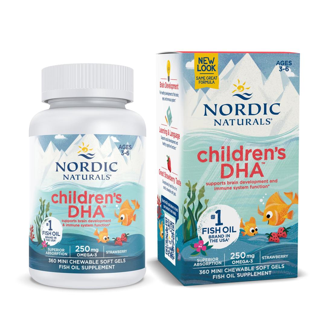 Nordic Naturals Children’s DHA, Strawberry - 360 Mini Chewable Soft Gels for Kids - 250 mg Omega-3 with EPA & DHA - Brain Development & Function - Non-GMO - 90 Servings