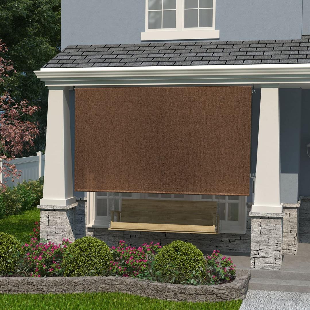 Coolaroo Exterior Roller Shade, Cordless Roller Shade with 90% UV Protection, No Valance, (4' W X 6' L), Mocha