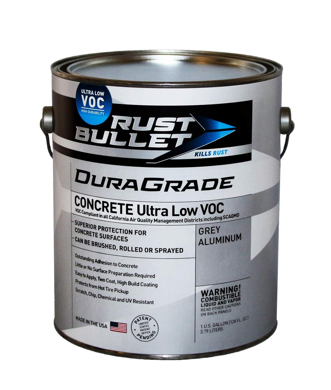 Rust Bullet DuraGrade Ultra Low VOC - Gallon. A High-Performance, Easy to Apply Concrete Paint for Garage Floors, Basements, Porches, Patios and more - Metallic Gray Finish