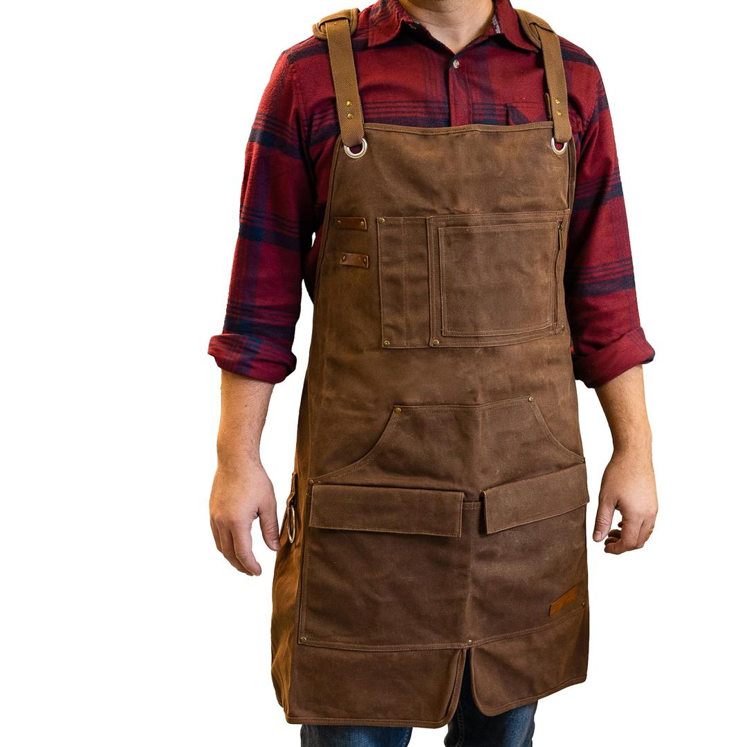 16oz Heavy Duty Waxed Canvas Work Apron for men - Rugged & Water-Resistant, Adjustable Fit M-XXL, for Woodworking, Shop, & Crafts