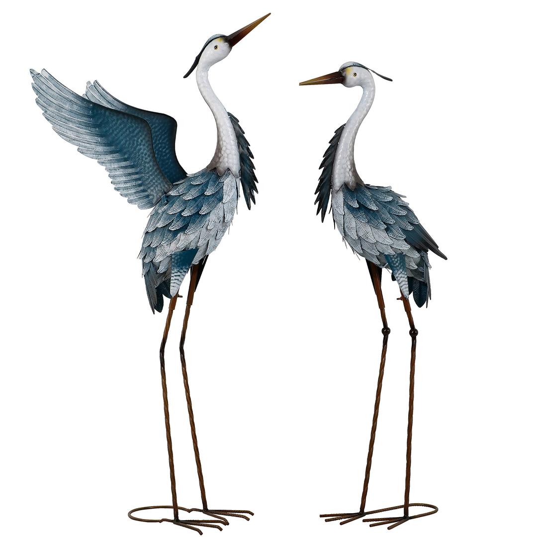 TERESA'S COLLECTIONS Garden Decor Blue Heron Yard Art Decor, 37-40.7" Large Metal Cranes Statues Decoy for Outdoor Indoor Decorations, Outside Patio, Pool, Lawn, Set of 2, Christmas Decor