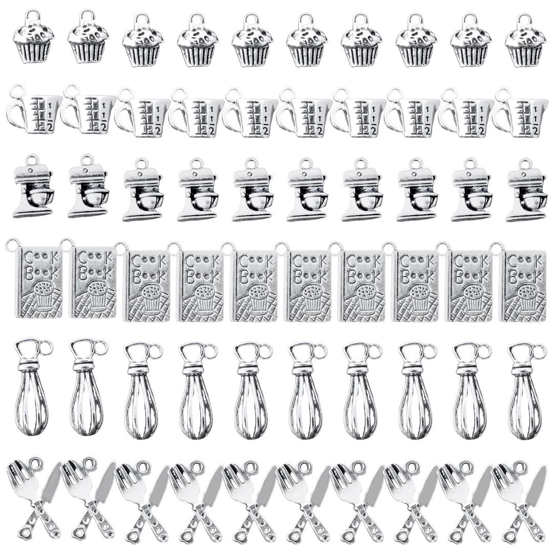 Honbay 60PCS Alloy Baking Charms Pendant Measuring Cup Egg Beater Cupcake Kitchen Mixer Cooking Pendants for Earrings Bracelet Necklace Jewelry Making (6 Styles)