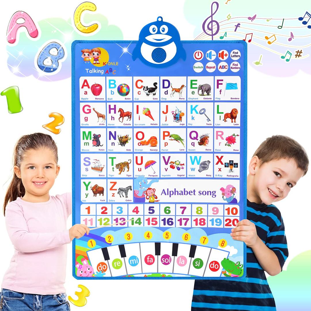 ABC Learning for Toddlers, Electronic Alphabet Poster ABC+123+Music+Piano Keyboard, Speech Therapy Toys Interactive Alphabet Wall Chart, Preschool Educational Poster for 1-4 Year Olds