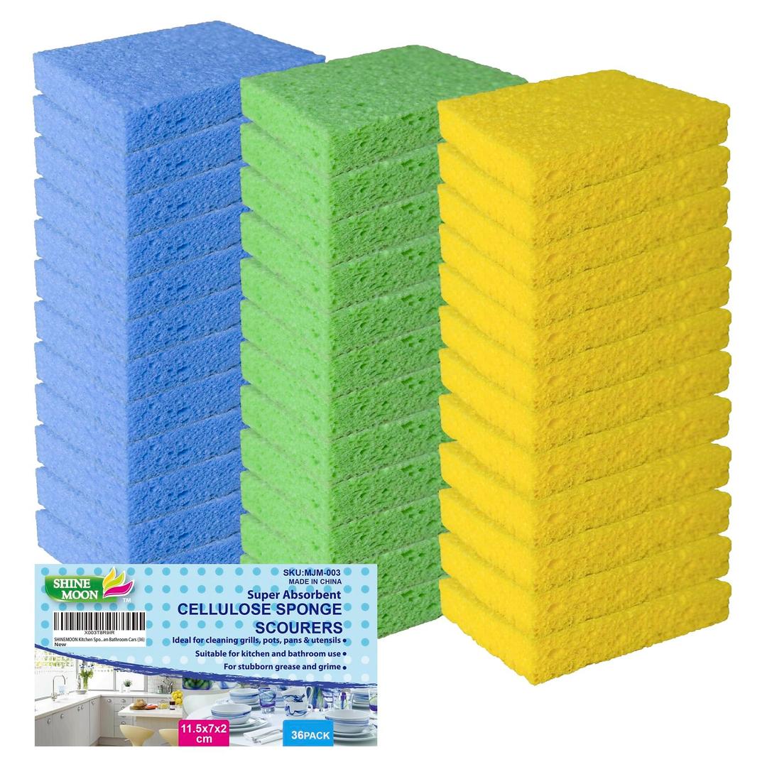 36 Pk Pop-Up Compressed Cellulose Sponges, Heavy Duty Scrub Kitchen Sponge, Clean Tough Messes Without Scratching Eco Friendly Reusable Compostable&Biodegradable 11.5x7x2cm