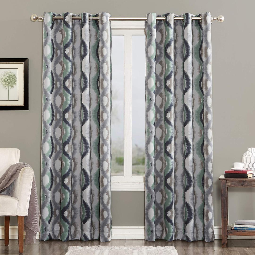 Sun Zero Burbank Watercolor Ogee Energy Efficient Grommet Curtain Panel, 54" x 84", Linen