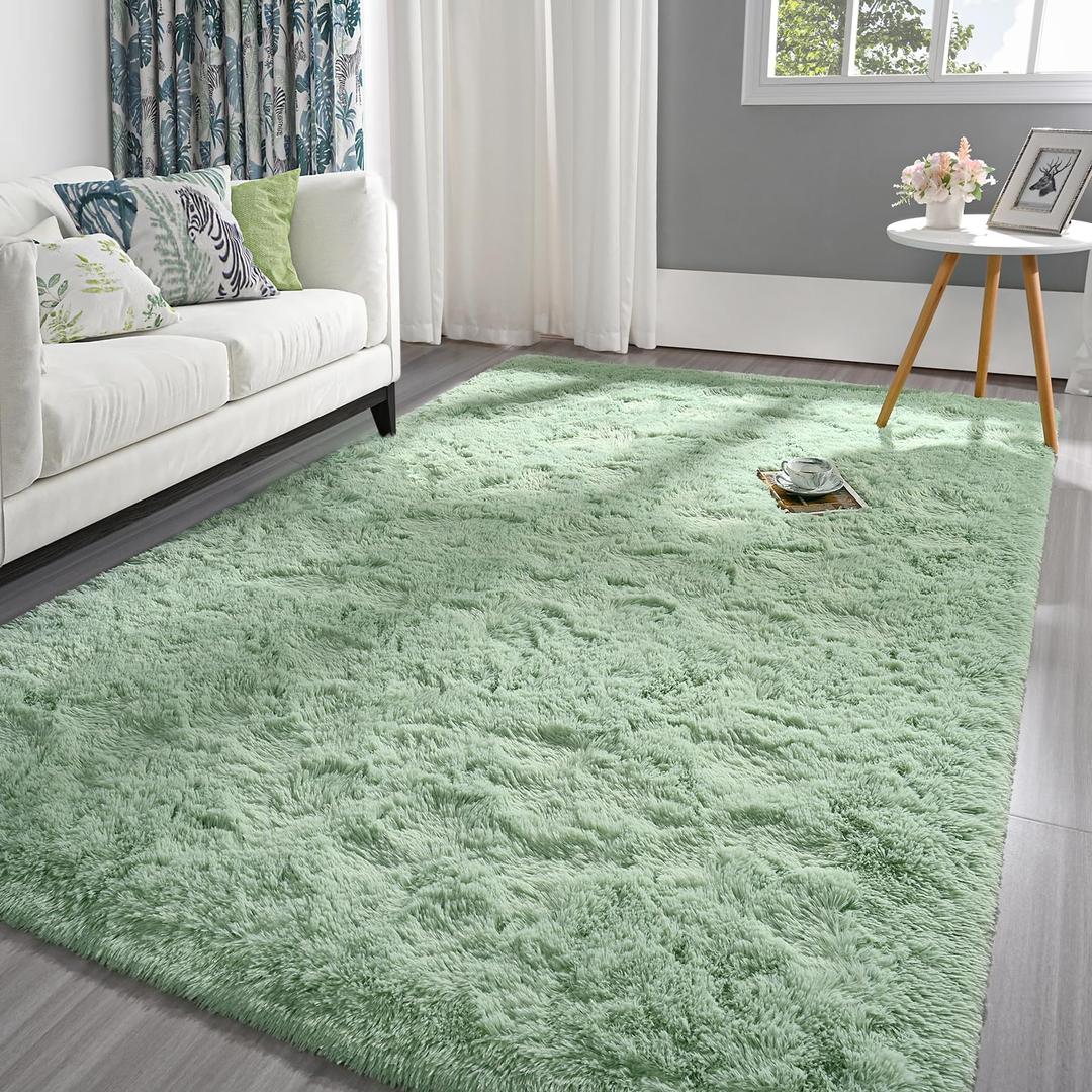 Pettop Fluffy Sage Green Rug for Bedroom Living Room, 3x5 Feet Rectangle Rug Plush Fuzzy Carpet for Girls Kids Boys, Non-Slip and Washable Rug for Nursery Classroom, Home Decor Rug