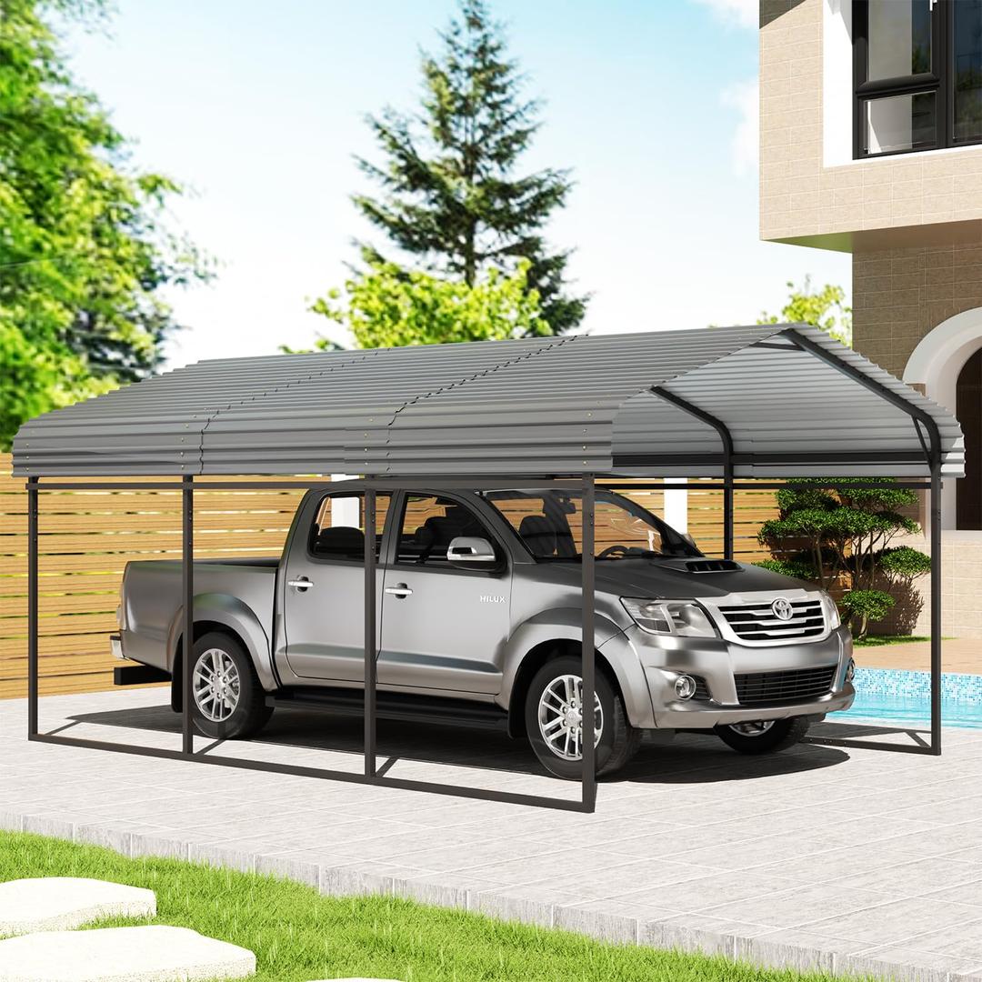 EBE10 x 15 FT Metal Carport, Heavy Duty Carport with Galvanized Steel Roof, Outdoor Carport Canopy Garage Shelter Shade for Car, SUV, Truck and Boats