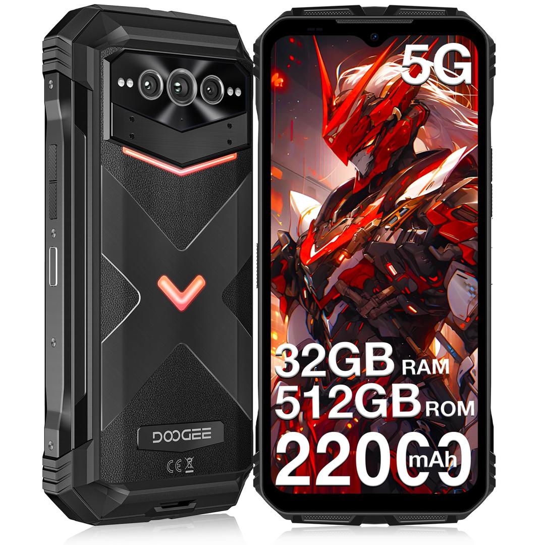 DOOGEEV MAX Pro(2024) 5G Rugged Phone,22000mAh,32GB+512GB/TF 2TB,Android 14 Rugged Smartphone,108MP+20MP Night Vision Phone, 6.58" FHD+ 120Hz IPS Screen, IP68/IP69K Waterproof Phone,NFC/OTG/Face ID