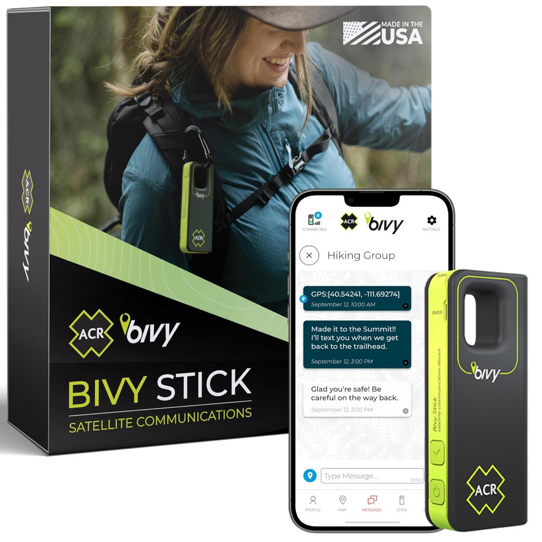 ACR Bivy Stick Satellite Communicator - Two-Way Global SMS, GPS Tracker for Hiking Safety, Off-Grid Communication, SOS Emergency Beacon, Satellite Messenger & Location Sharing - iOS/Android App