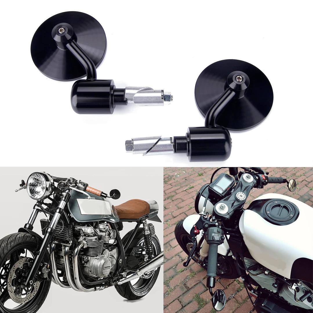 Universal Black Motorcycle Aluminum Rearview Side Mirrors 7/8" Bar End For Cafe Racer Bobber Cruiser Scooter (Black#1)