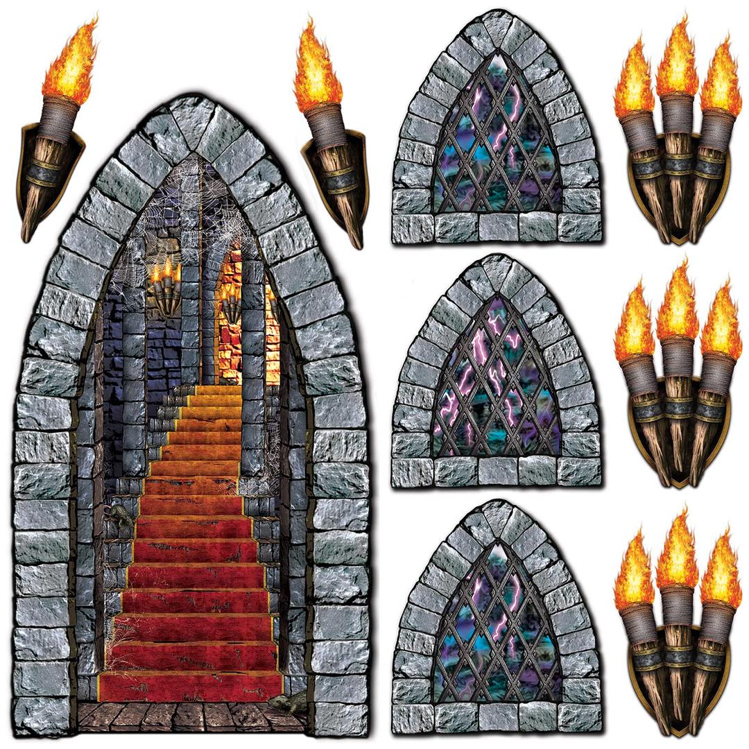 A Beistle Creation 912 Stairway, Window & Torch Props 9 Piece, Plastic