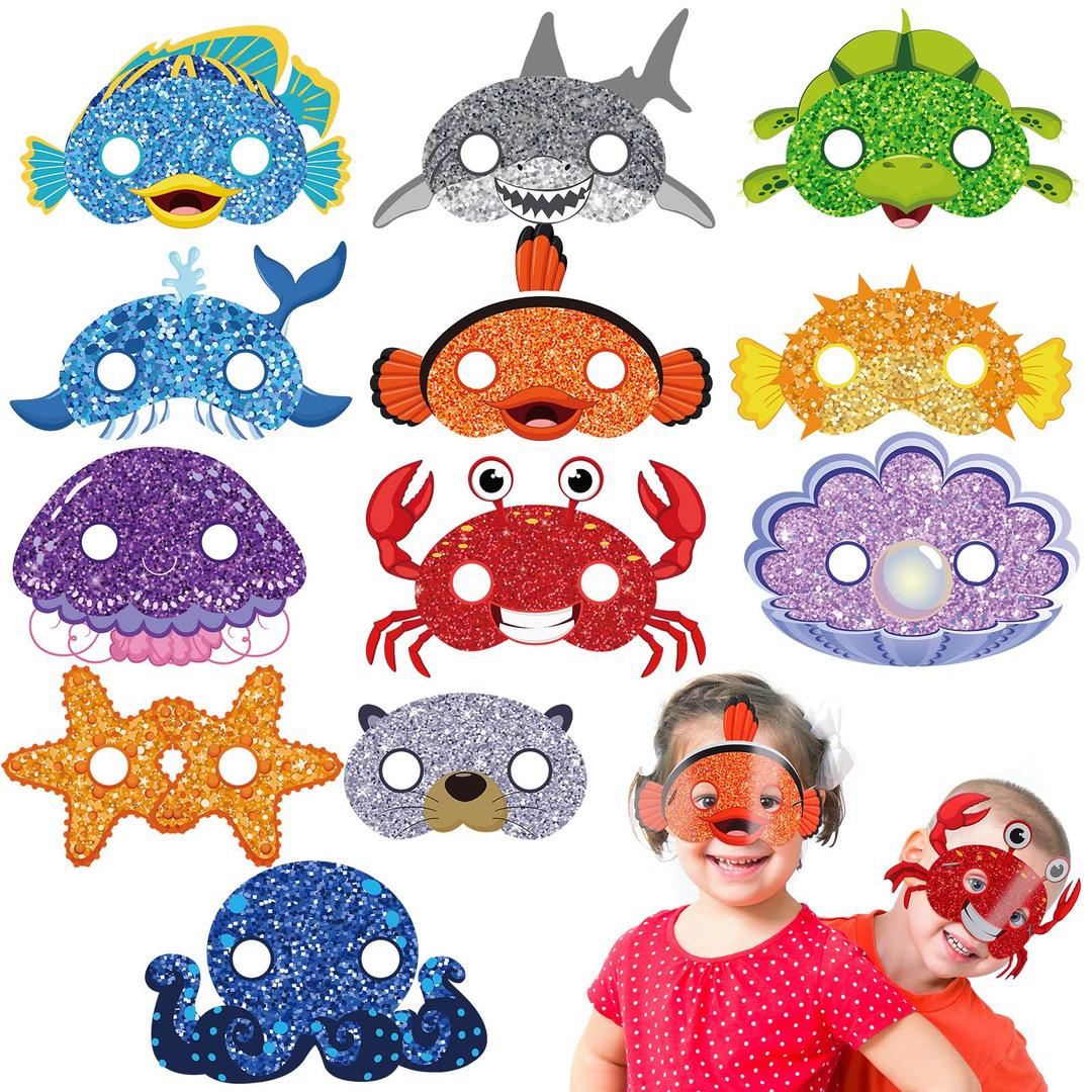 Minatee 24 Pieces Kids Masks Under the Sea Ocean Animal Birthday Funny Masks for Kids Party Supplies Under the Sea Ocean Animal Mask Theme Baby Shower Birthday Gifts for Boys and Girls