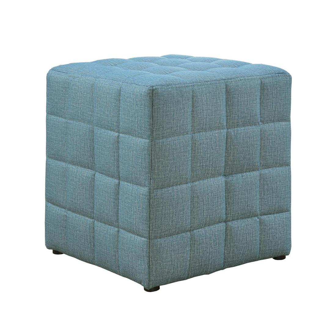 Monarch Specialties 8897, Pouf, Footrest, Foot Stool, 18" Square, Contemporary, Modern Ottoman-Light Blue Linen-Look Fabric, 16.75" L x 16.75" W x 17" H