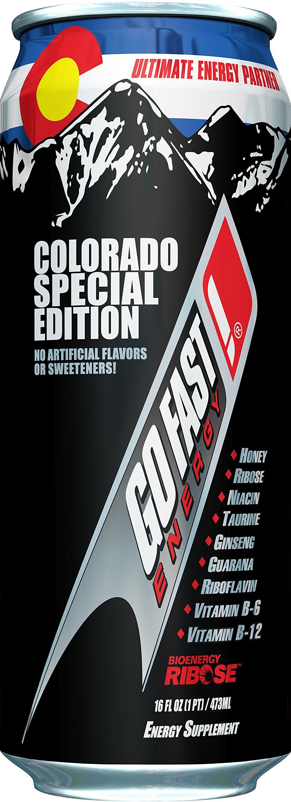 Go Fast! Colorado Special Edition 16 ounce (24/pack), Drives Sustainable Energy, Unique Herbal & Ribose Blend, No Preservatives, No High Fructose Corn Syrup, Low Sodium