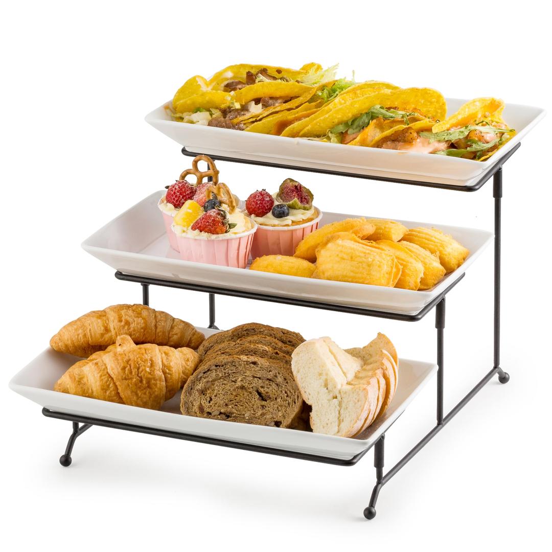 Gomakren 3 Tier Serving Trays Stand Porcelain Serving Platters 12 Inch White Serving Plates Dinner Platters for Appetizer Snack Fruit Cup Cake Server Tray Display Serving Dishes for Entertaining