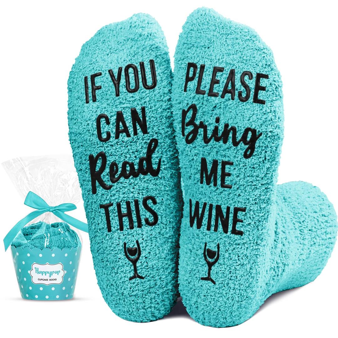 HAPPYPOP Funny Gifts for Wine Lovers - Wine Gifts for Women, Wine Stocking Stuffers Gifts, Fuzzy Wine Socks