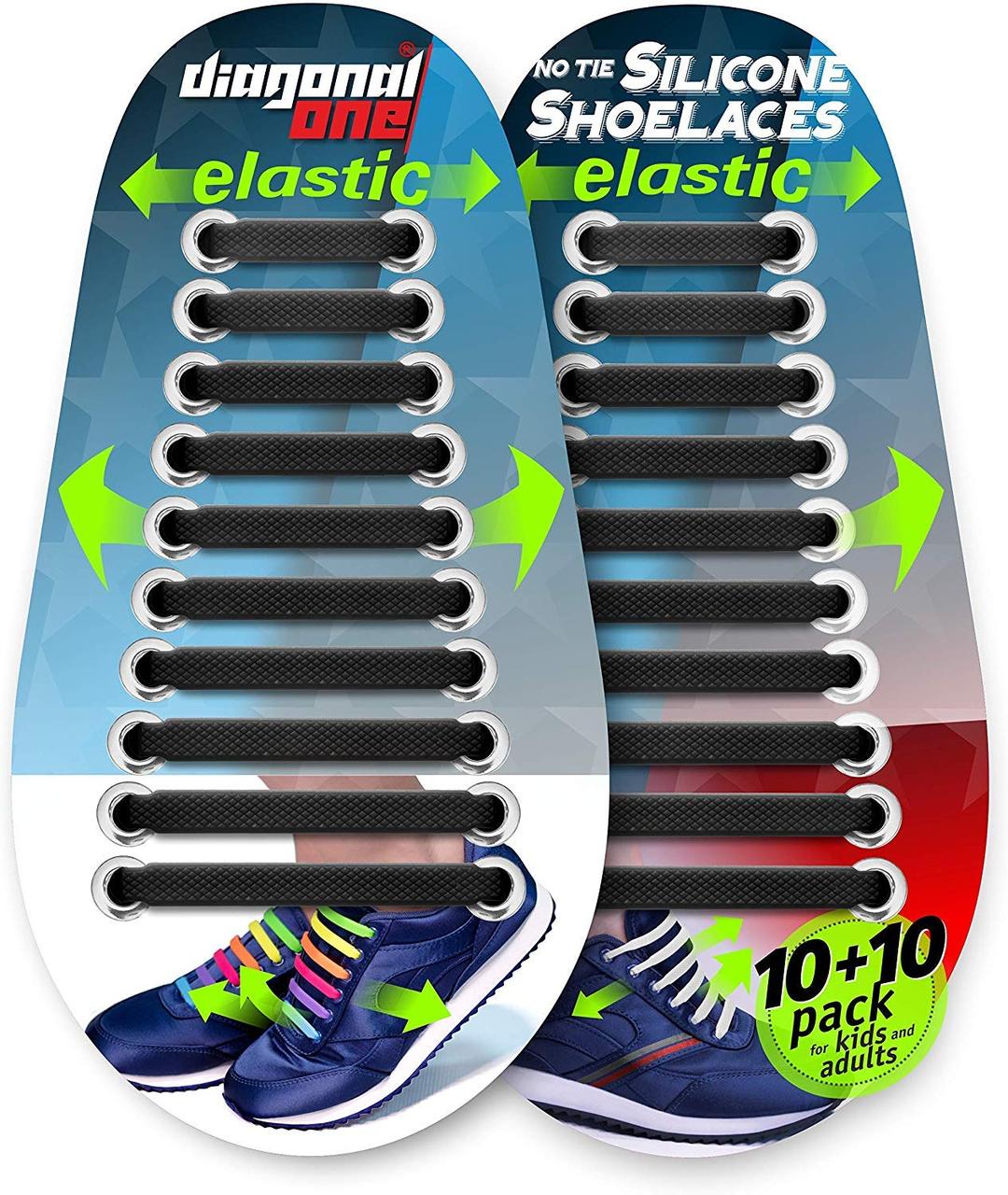 DIAGONAL ONEElastic No Tie Shoe Laces for Adults Sneakers & Kids Sneakers fits Mens, Womens & Unisex Rubber Shoes