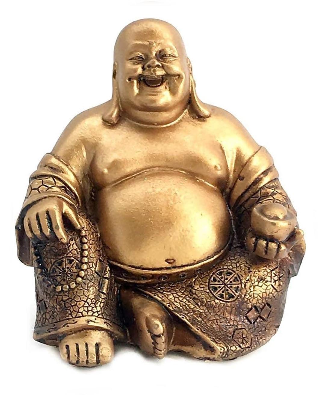 Bellaa 21770 A Golden Happy Buddha(Laughing Buddha) Feng Shui for Money and Wealths 6" Inches Copper